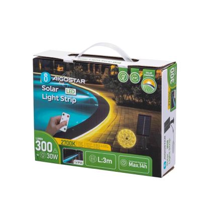 Aigostar - LED Prigušiva solarna traka LED/1,6W/3,2V 3 m 2700K IP65 + Daljinski upravljač