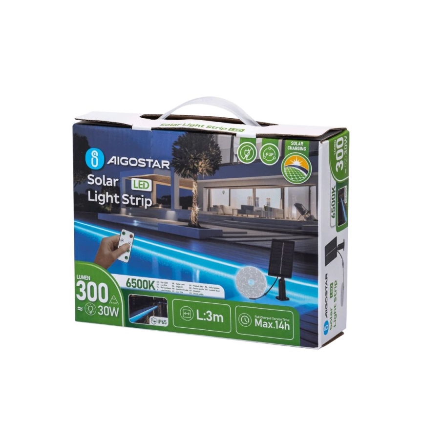 Aigostar - LED Prigušiva solarna traka LED/1,6W/3,2V 3 m 6500K IP65 + Daljinski upravljač