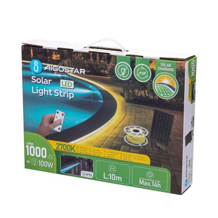 Aigostar - LED Prigušiva solarna traka LED/10W/3,2V 10 m 2700K IP65 + Daljinski upravljač