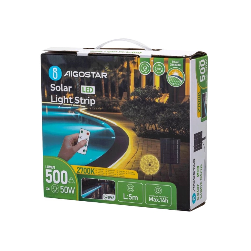 Aigostar - LED Prigušiva solarna traka LED/5W/3,2V 5 m 2700K IP65 + Daljinski upravljač