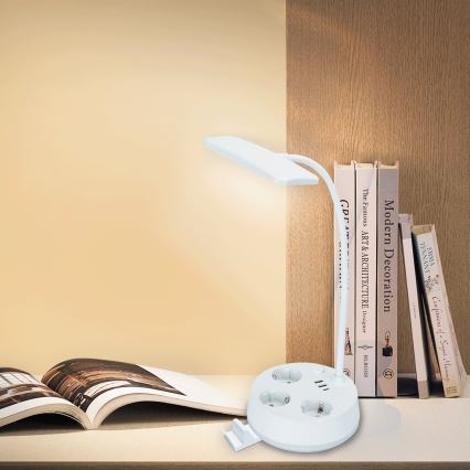Aigostar - LED prigušiva stona lampa sa utičnicama i USB LED/4,6W/230V 3000/4000/6500K bela