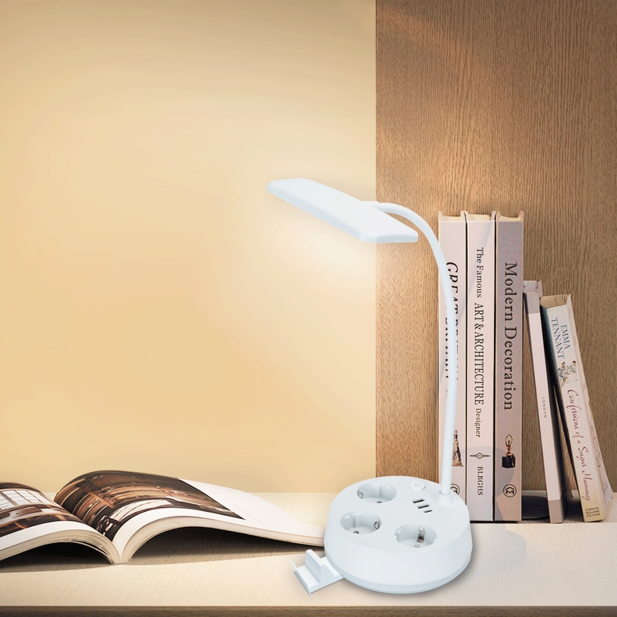 Aigostar - LED prigušiva stona lampa sa utičnicama i USB LED/4,6W/230V 3000/4000/6500K bela