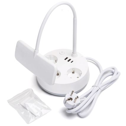 Aigostar - LED prigušiva stona lampa sa utičnicama i USB LED/4,6W/230V 3000/4000/6500K bela