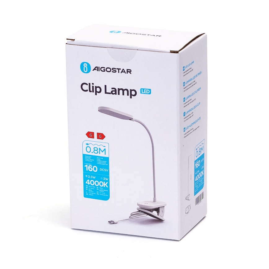 Aigostar - LED Prigušiva stona lampa sa štipaljkom LED/2,5W/5V bela
