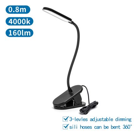 Aigostar - LED Prigušiva stona lampa sa štipaljkom LED/2,5W/5V crno