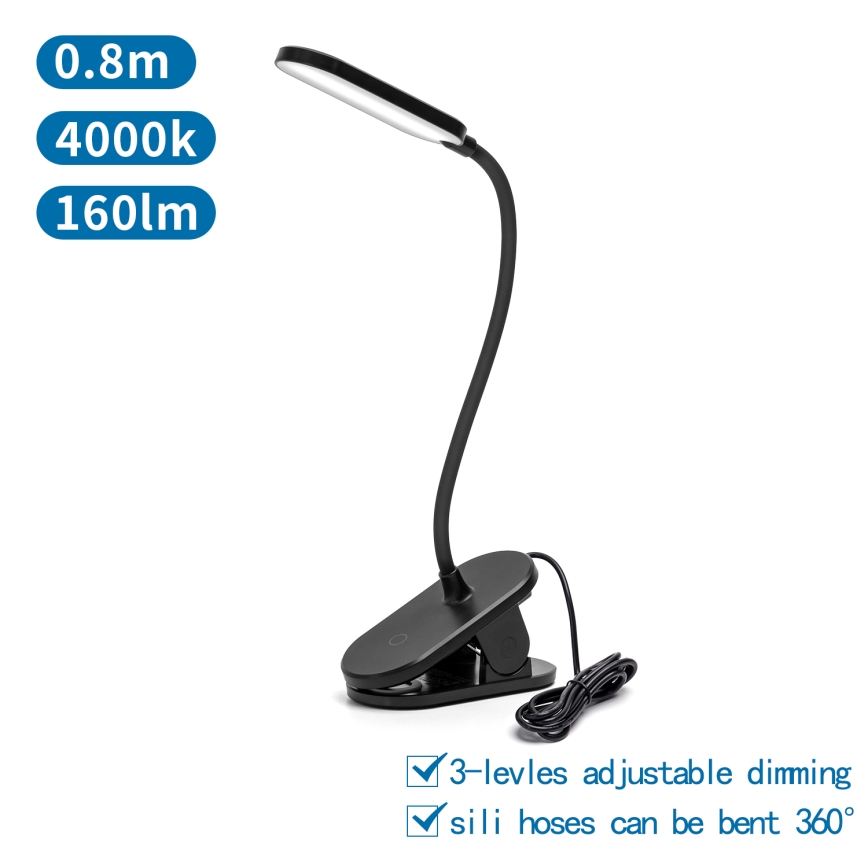 Aigostar - LED Prigušiva stona lampa sa štipaljkom LED/2,5W/5V crno