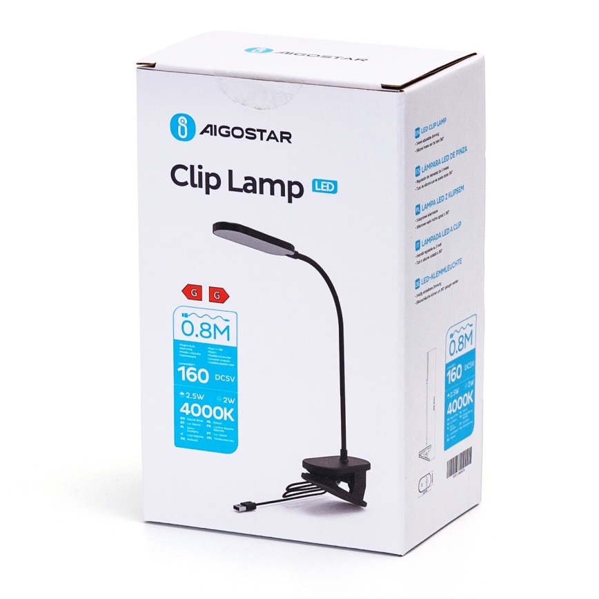 Aigostar - LED Prigušiva stona lampa sa štipaljkom LED/2,5W/5V crno