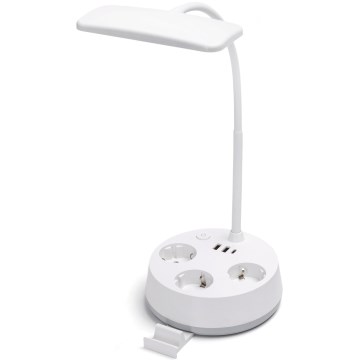 Aigostar - LED prigušiva stona lampa sa utičnicama i USB LED/4,6W/230V 3000/4000/6500K bela