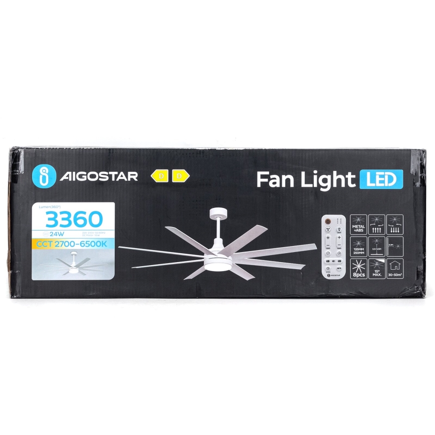 Aigostar - LED prigušiva plafonski ventilator LED/24W/230V 2700-6500K, prečnik 165 cm + daljinski upravljač, bela