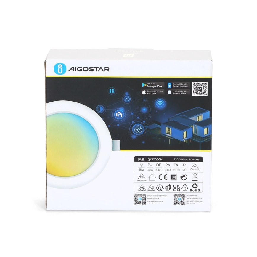 Aigostar - LED prigušiva ugradna svetiljka LED/9W/230V, prečnika 14,5 cm, Wi-Fi