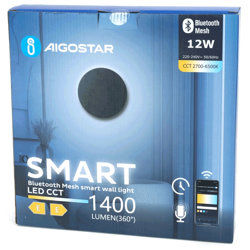 Aigostar - LED Prigušiva zidna lampa MESH Smart LED/12W/230V crno + Daljinski upravljač