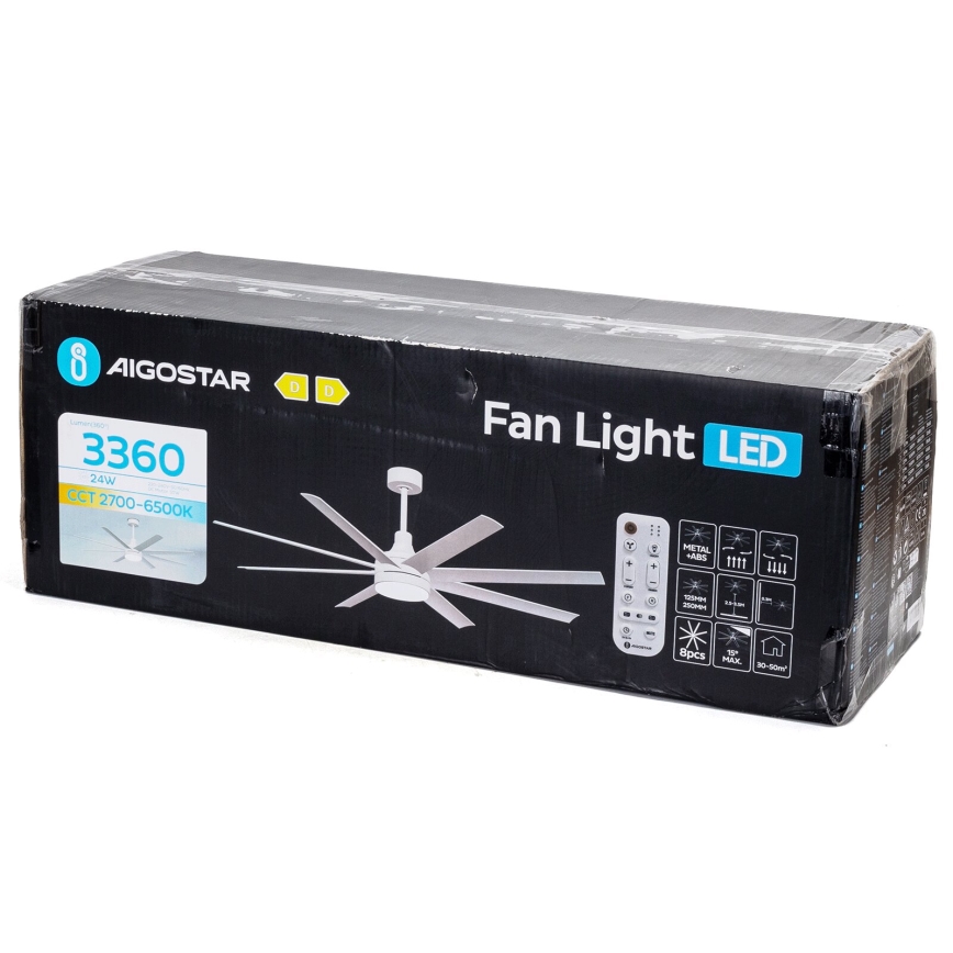 Aigostar - LED Prigušivi plafonski ventilator LED/24W/230V 2700-6500K pr. 165 cm + Daljinski upravljač bela