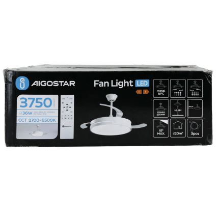 Aigostar - LED Prigušivi plafonski ventilator LED/36W/230V 2700-6500K pr. 107 cm + Daljinski upravljač bela