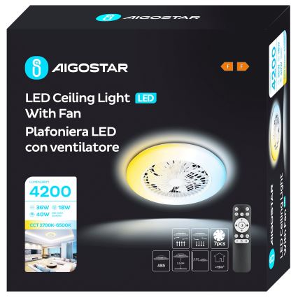 Aigostar - LED Prigušivi plafonski ventilator LED/40W/230V 2700-6500K pr. 49 cm + Daljinski upravljač bela