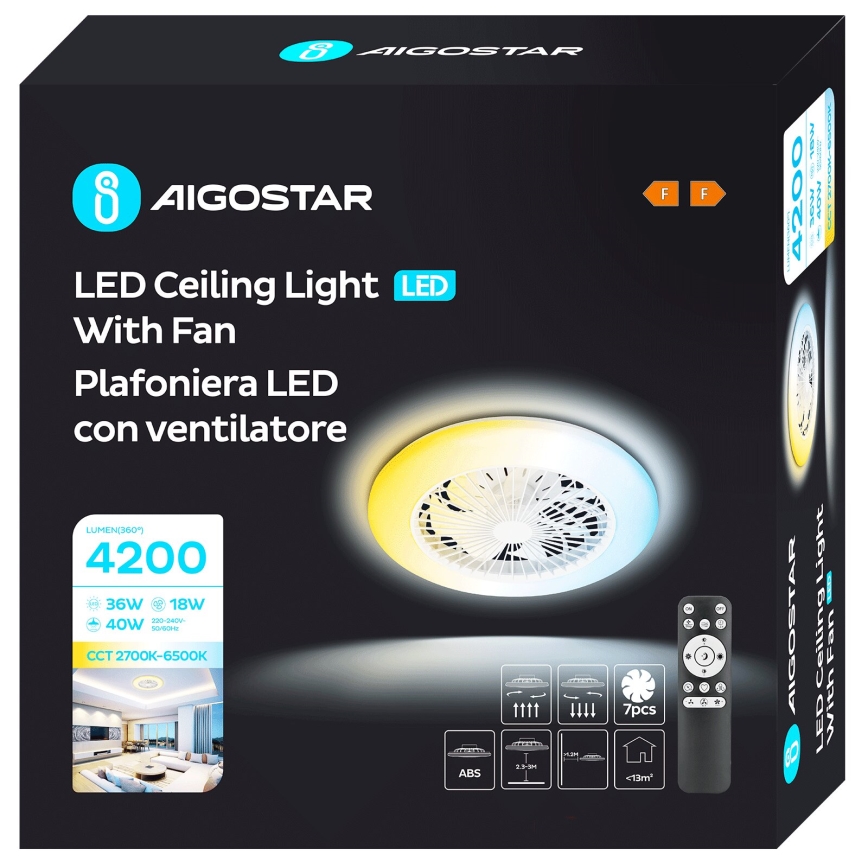 Aigostar - LED Prigušivi plafonski ventilator LED/40W/230V 2700-6500K pr. 49 cm + Daljinski upravljač bela