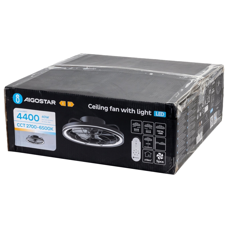 Aigostar - LED Prigušivi plafonski ventilator LED/40W/230V 2700-6500K pr. 48 cm + Daljinski upravljač crno