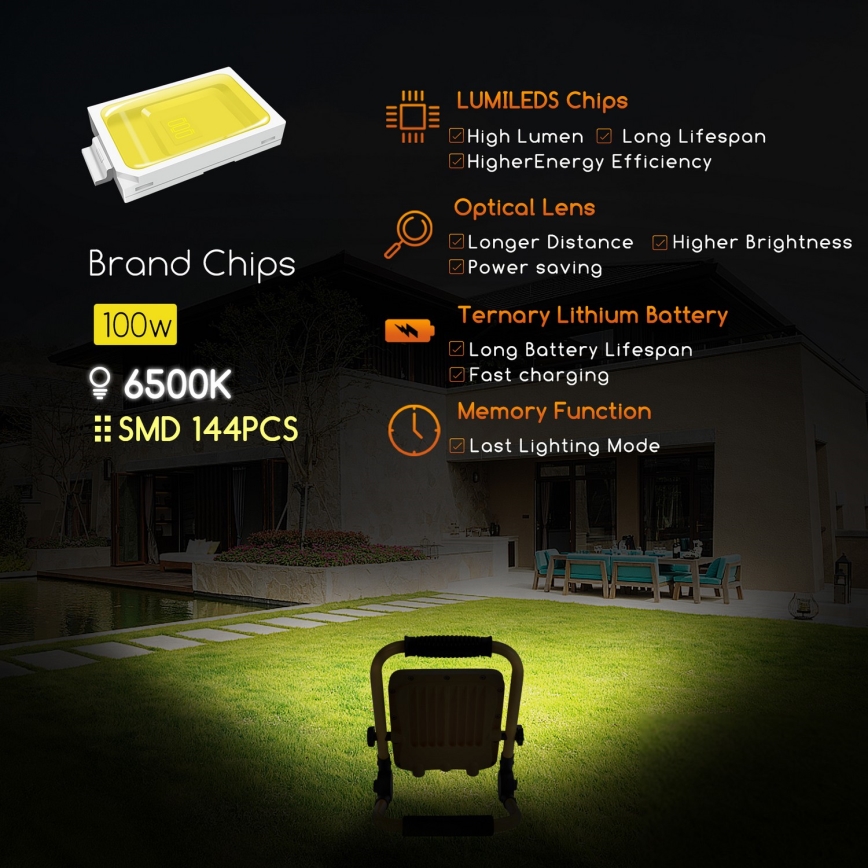 Aigostar - LED Prigušivi punjivi reflektor LED/100W/5V 6500K IP65 15000 mAh