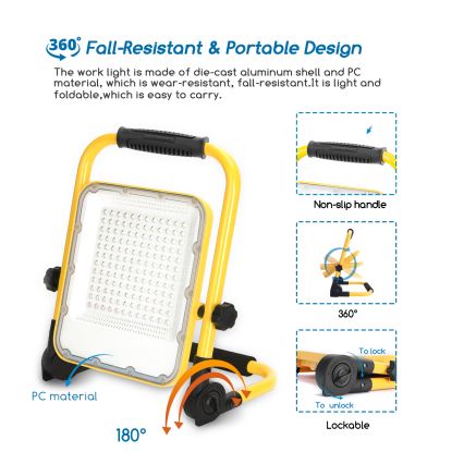 Aigostar - LED Prigušivi punjivi reflektor LED/100W/5V 6500K IP65 15000 mAh