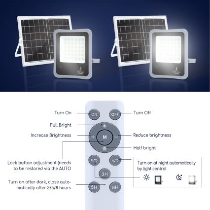 Aigostar - LED Prigušivi solarni reflektor LED/100W/3,2V IP65 10000 mAh + Daljinski upravljač