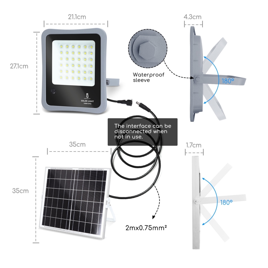 Aigostar - LED Prigušivi solarni reflektor LED/100W/3,2V IP65 10000 mAh + Daljinski upravljač