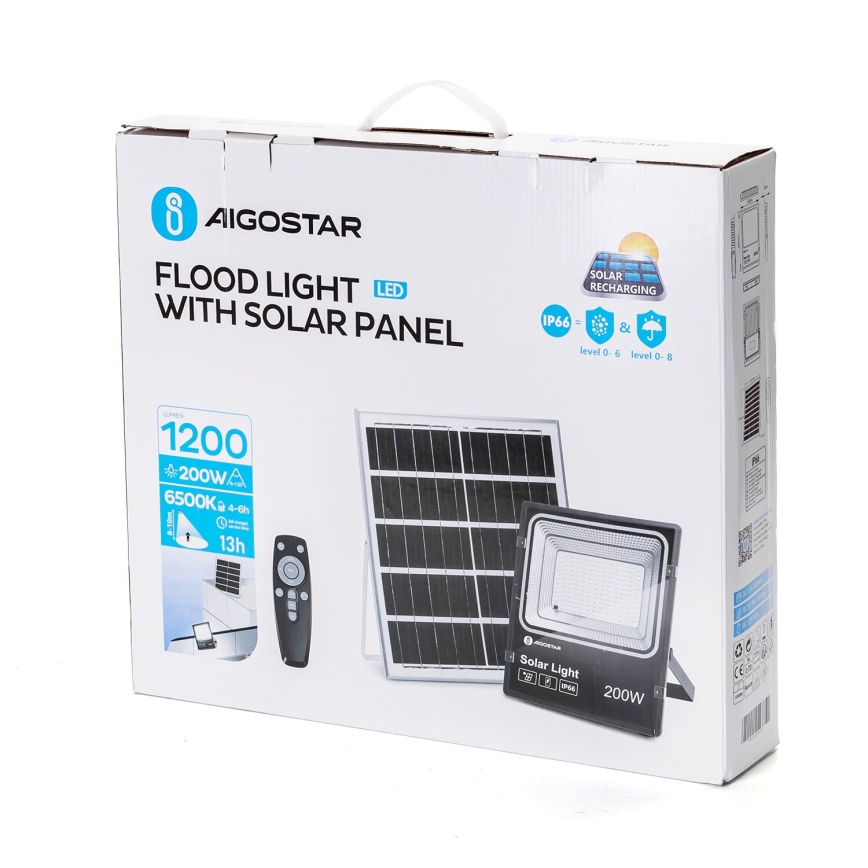 Aigostar - LED Prigušivi solarni reflektor LED/200W/3,2V IP66 + Daljinski upravljač