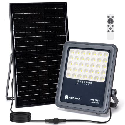 Aigostar - LED Prigušivi solarni reflektor LED/200W/3,4V IP65 + Daljinski upravljač