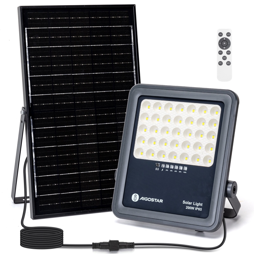 Aigostar - LED Prigušivi solarni reflektor LED/200W/3,4V IP65 + Daljinski upravljač