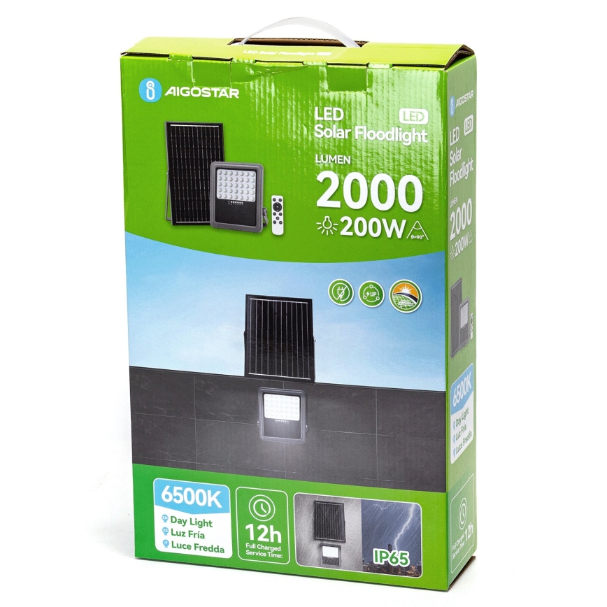 Aigostar - LED Prigušivi solarni reflektor LED/200W/3,4V IP65 + Daljinski upravljač