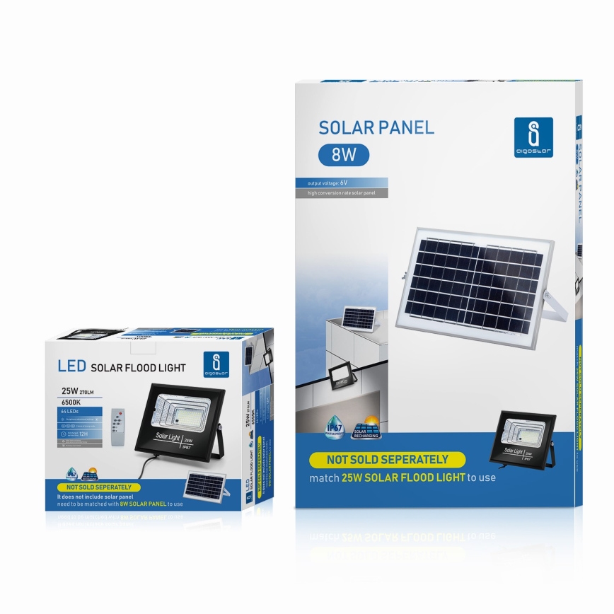 Aigostar - LED Prigušivi solarni reflektor LED/25W/3,2V IP67 5000 mAh + Daljinski upravljač