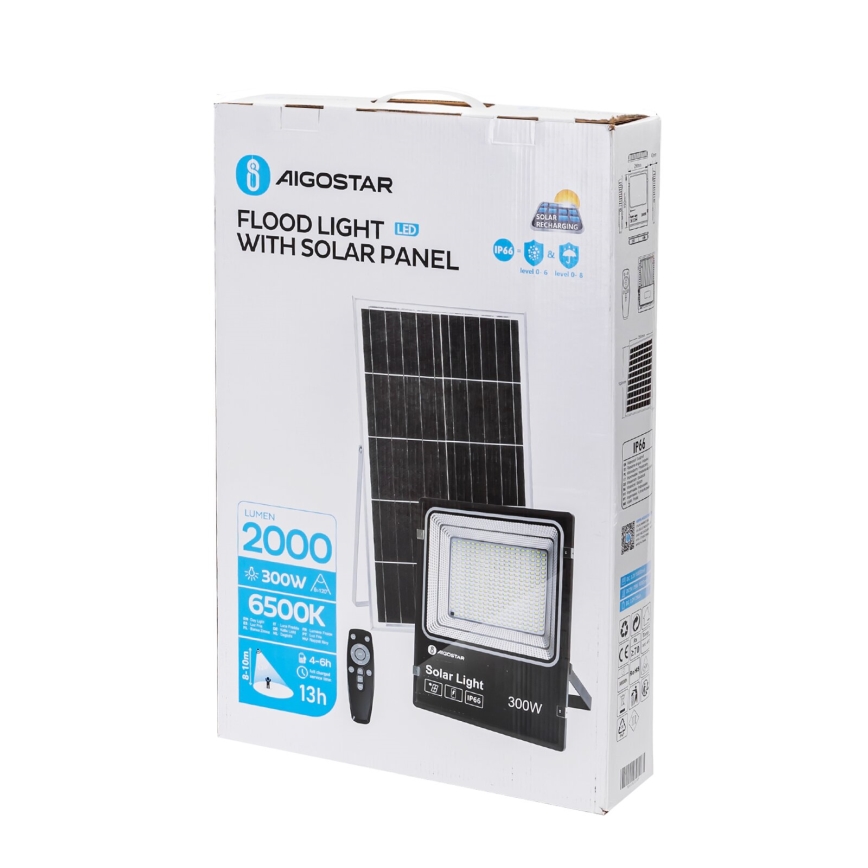 Aigostar - LED Prigušivi solarni reflektor LED/300W/3,2V IP66 + Daljinski upravljač