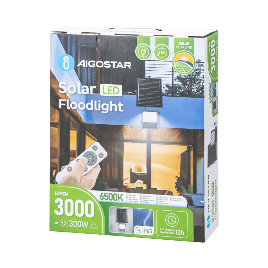 Aigostar - LED Prigušivi solarni reflektor LED/300W/3,4V IP65 + Daljinski upravljač