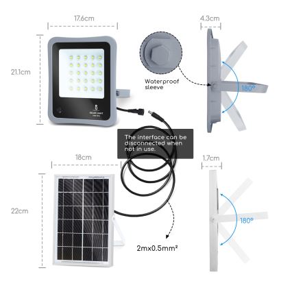 Aigostar - LED Prigušivi solarni reflektor LED/30W/3,2V 20000 mAh IP67 + Daljinski upravljač