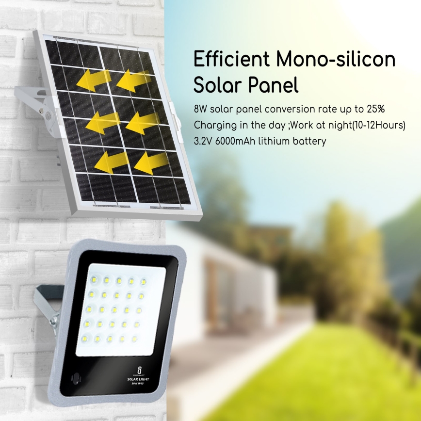 Aigostar - LED Prigušivi solarni reflektor LED/50W/3,2V IP65 6000 mAh + Daljinski upravljač