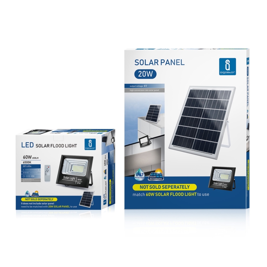 Aigostar - LED Prigušivi solarni reflektor LED/60W/3,2V 2000 mAh IP67 + Daljinski upravljač