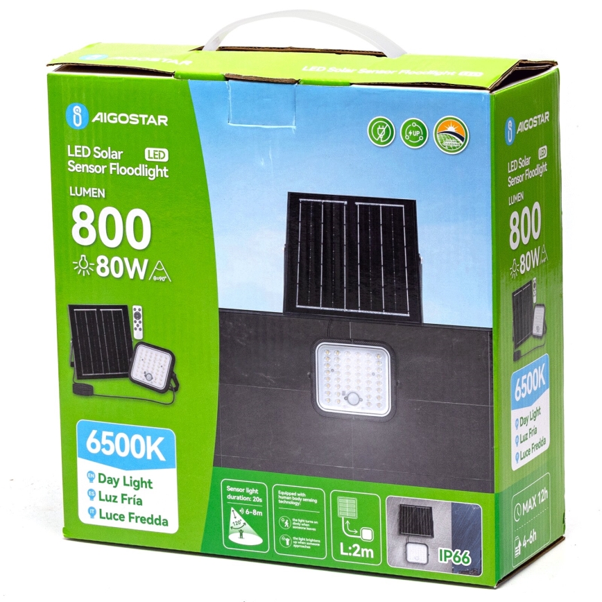Aigostar - LED Prigušivi solarni reflektor sa senzorom LED/80W/3,4V 6500K IP66 + Daljinski upravljač