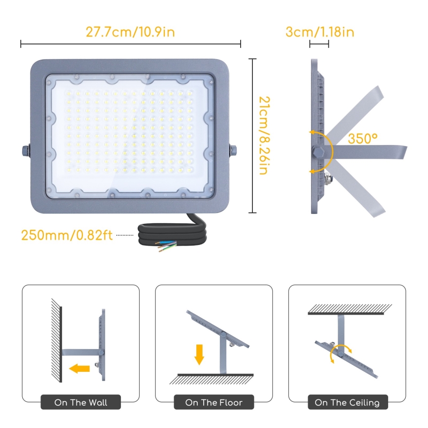 Aigostar - LED Reflektor LED/100W/230V sivo 4000K IP65