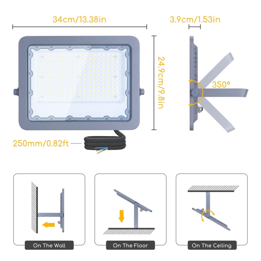Aigostar - LED Reflektor LED/150W/230V sivo 6500K IP65