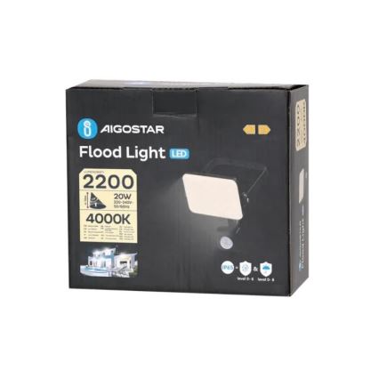 Aigostar - LED Reflektor sa senzorom LED/20W/230V 4000K IP65 crno