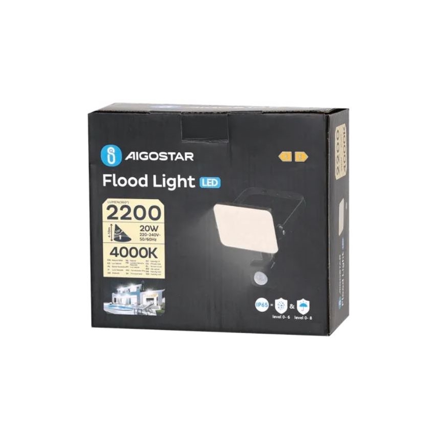 Aigostar - LED Reflektor sa senzorom LED/20W/230V 4000K IP65 crno
