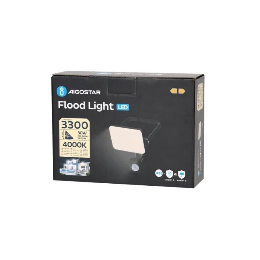 Aigostar - LED Reflektor sa senzorom LED/30W/230V 4000K IP65 crno