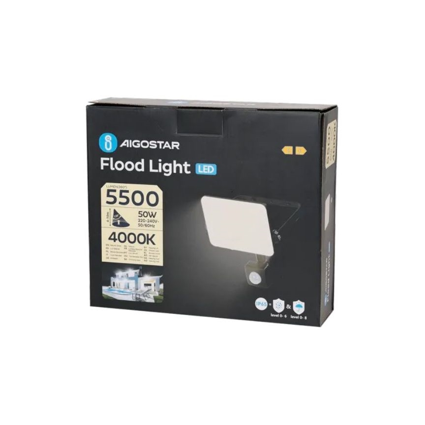 Aigostar - LED Reflektor sa senzorom LED/50W/230V 4000K IP65 crno