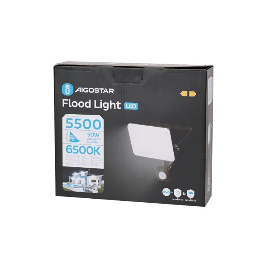 Aigostar - LED Reflektor sa senzorom LED/50W/230V 6500K IP65 crno