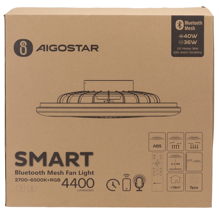 Aigostar - LED RGB Prigušiva plafonjera sa ventilatorom MESH LED/40W/230V 2700-6500K bela + Daljinski upravljač