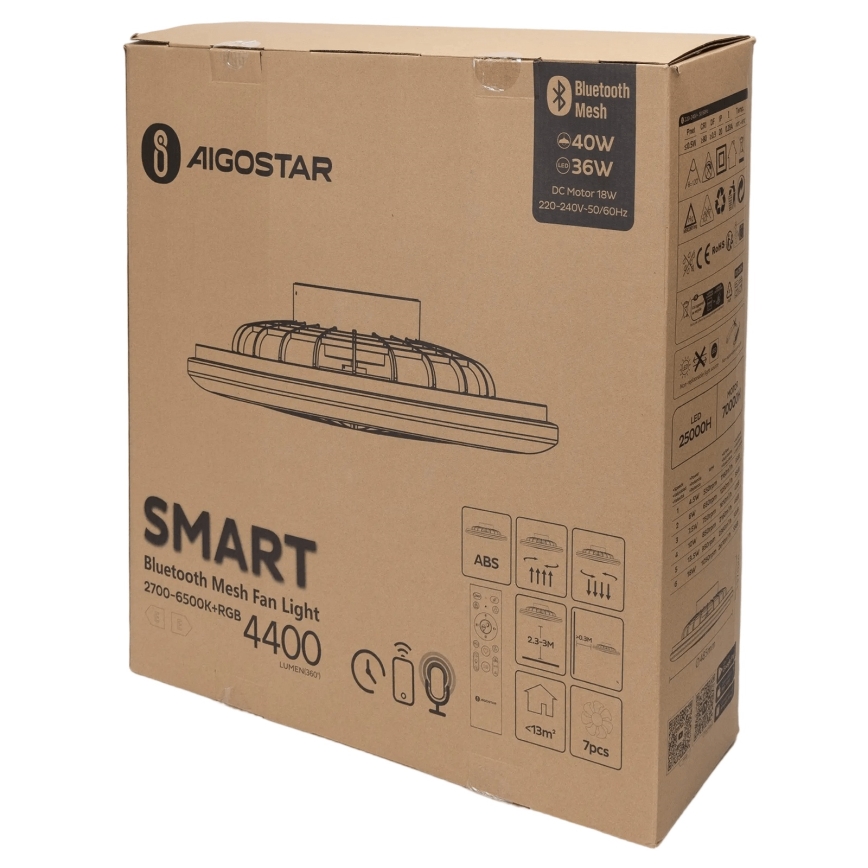 Aigostar - LED RGB Prigušiva plafonjera sa ventilatorom MESH LED/40W/230V 2700-6500K bela + Daljinski upravljač