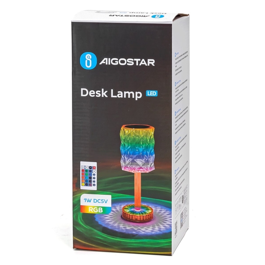 Aigostar - LED RGB Prigušiva punjiva stona lampa LED/1W/5V 1800mAh 26 cm + Daljinski upravljač