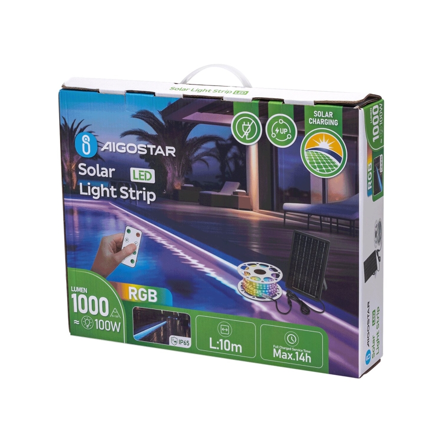 Aigostar - LED RGB Prigušiva solarna traka LED/10W/3,2V 10 m IP65 + Daljinski upravljač