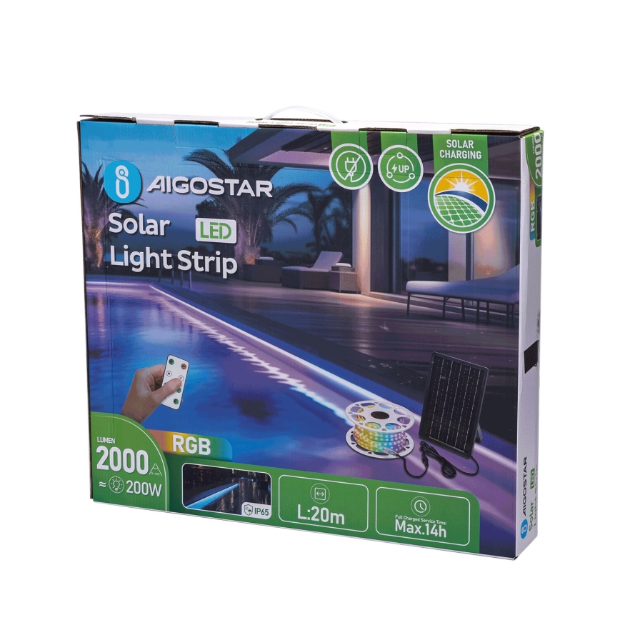 Aigostar - LED RGB Prigušiva solarna traka LED/20W/3,2V 20 m IP65 + Daljinski upravljač