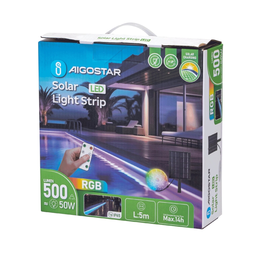Aigostar - LED RGB Prigušiva solarna traka LED/5W/3,2V 5+2m IP65 + Daljinski upravljač