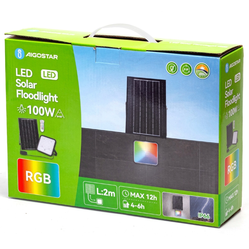 Aigostar - LED RGB Prigušivi solarni reflektor LED/100W/3,4V IP66 + Daljinski upravljač
