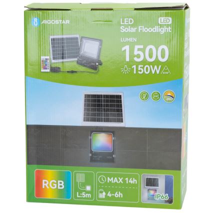Aigostar - LED RGB Prigušivi solarni reflektor LED/150W/3,2V IP66 + Daljinski upravljač